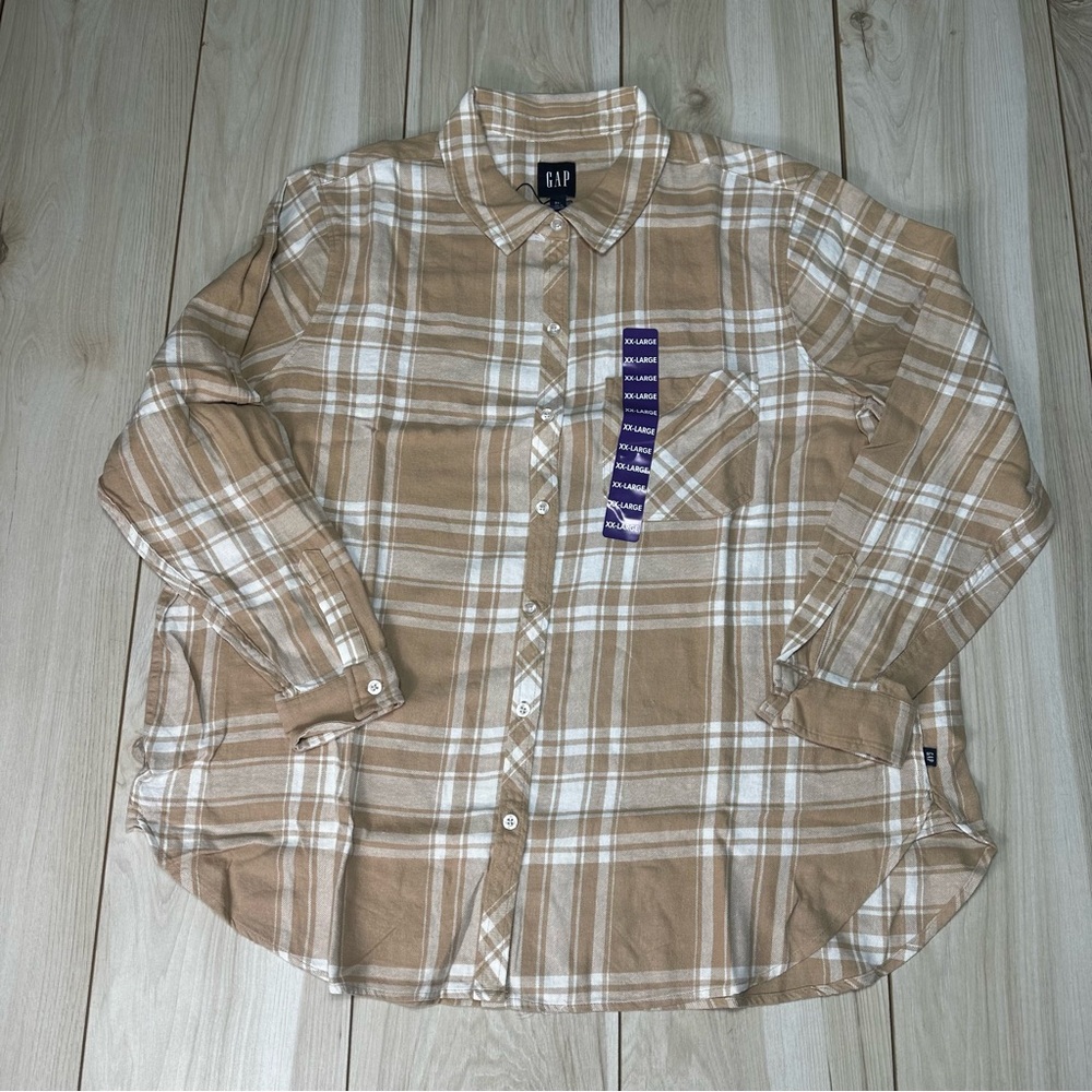Gap Women's Soft‎ Cotton Relaxed Fit Button Up Flannel Shirt Size XXLarge -New - Picture 6 of 11